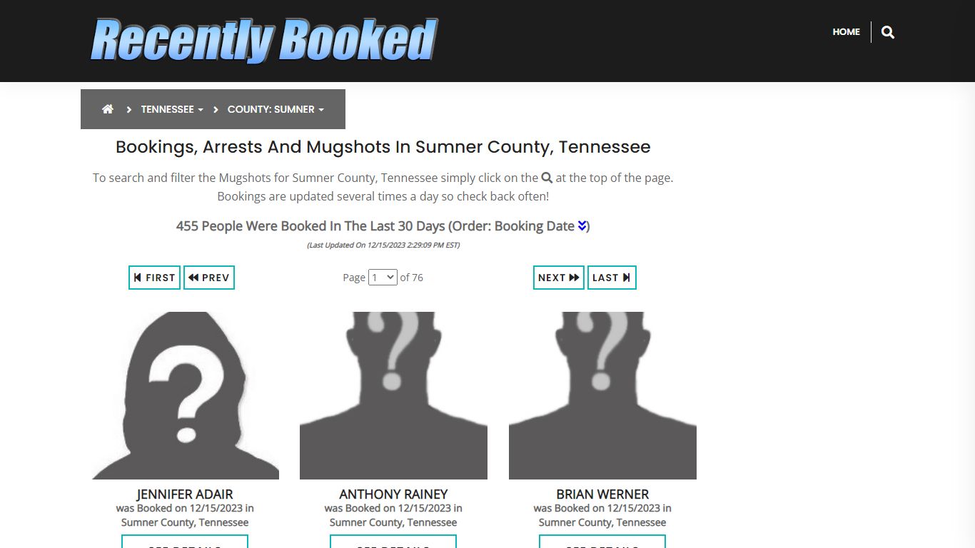 Bookings, Arrests and Mugshots in Sumner County, Tennessee
